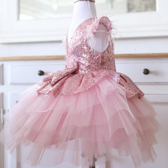 Lovely Sequins Flower Girl Dresses with Bowknot | Hi-Lo Cap Sleeves Little Girls Pageant Dresses_2
