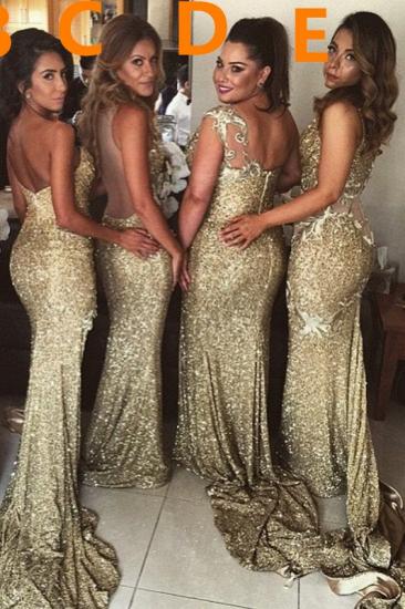 Sexy Gold Sequins Bridesmaid Dresses Side Slit Sparkly Wedding Party Dress_4