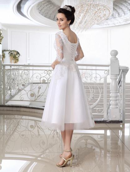 Half Sleeves Jewel Tulle Lace Knee-Length Ruffles Wedding Dresses_4