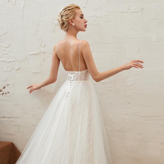 Harlan | Chic Deep V-neck White Tulle Princess Open back Wedding Dress with Court Train_17