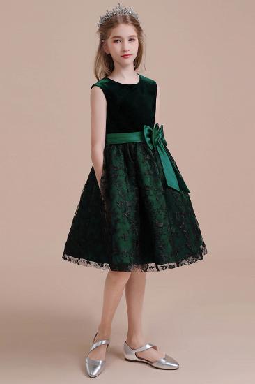 Autumn Knee Length Flower Girl Dress | Lace Velvet A-line Little Girls Pegeant Dress Online_7