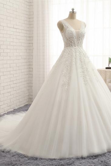 TsClothzone Elegant A line Straps Lace Wedding Dresses White Sleeveless Tulle Bridal Gowns With Appliques On Sale_4