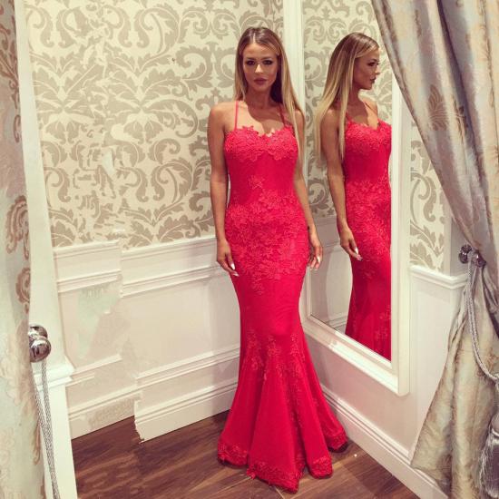 Elegant Halter Red Lace Mermaid Long Prom Dress Online_4