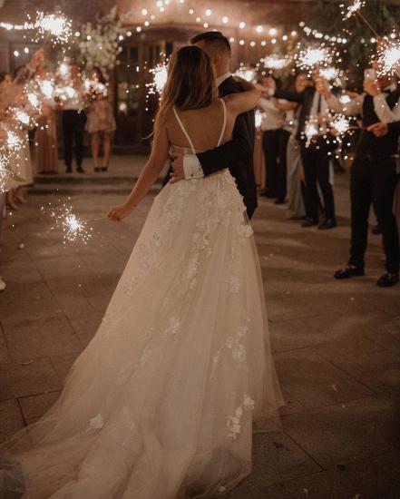 Sleeveless V-Neck Aline Elegant Tulle Lace Wedding Bridal Dress_3