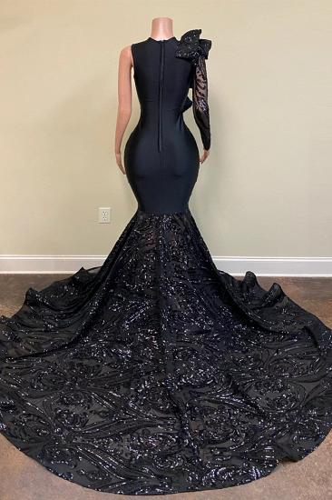 Chic Black Long Sleeve Asymmetrical Floor Length Mermaid Prom Dress_2