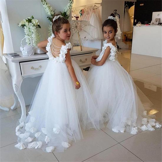Elegant White Open Back Flower Girl Dresses | Sleeveless Flowers Tulle Pageant Dress 2022_4