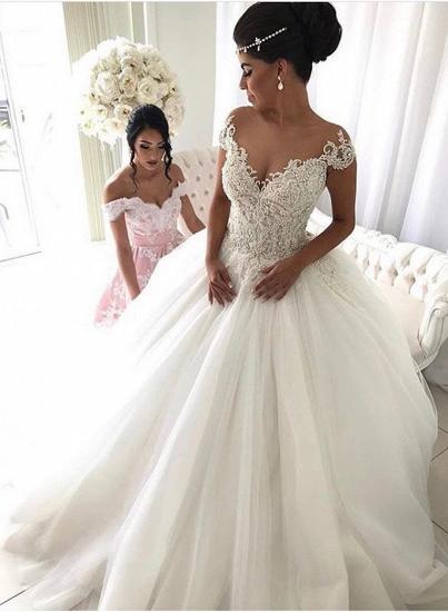 Beads Lace Royal Wedding Dresses | Princess Ball Gown Sheer Tulle Sexy Bridal Gowns_2
