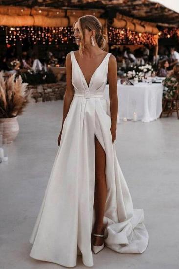 Simple Wedding Dresses Satin | Wedding Dresses V Neck Cheap_1