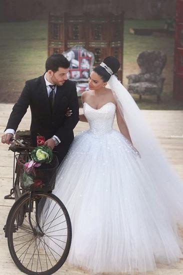 Latest Sweetheart Crystal Wedding Dress with Beadings Tulle Custom Made Ball Gown Princess Dress_1