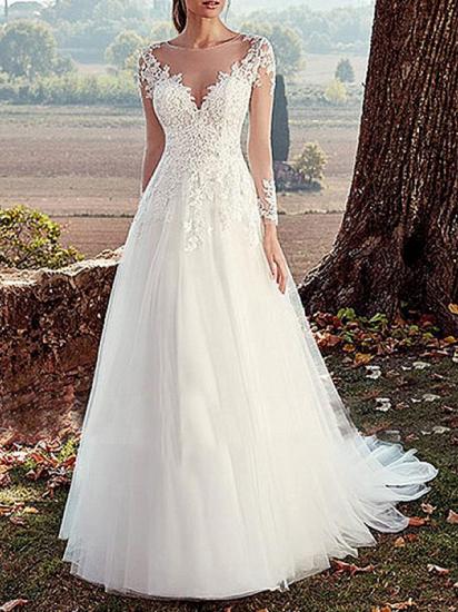 Charming Jewel Tulle Long Sleeves Lace Mermaid Wedding Dresses Long_1