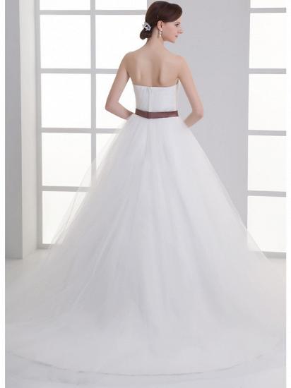 Sexy A-Line Wedding Dress Sweetheart Lace Satin Tulle Strapless Bridal Gowns with Court Train_4