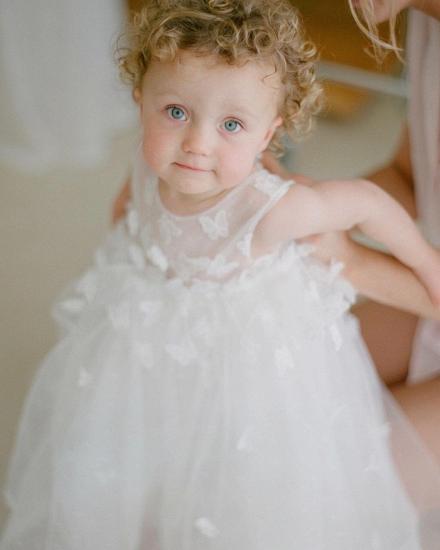 Cute Whitle Sleeveless Tulle Little Girl Dress for Wedding Lace Flower Girl Dress_3