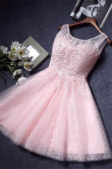 Pink Lace Appliques Sleeveless Homecoming Dresses Short A-line Party Dresses with Beadings_1