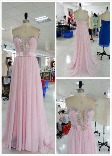 New Arrival Sweetheart Chiffon Prom Dress A-Line Crystal Formal Occasion Dresses_1