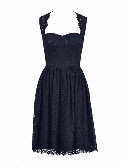 Black  Open Back Sleeveless Short Lace Bridesmaid Dress_1