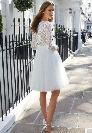 Chic langärmliges, weißes, kurz geschnittenes Hochzeitskleid aus Tüll, knöchellanges, einfaches Brautkleid_3