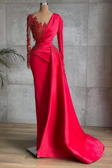 Charming Red One Shoulder Mermaid Evening Gown with Side Cape