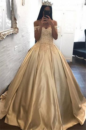 Off The Shoulder Champagne Gold Ball Gown Evening Dress Appliques Quinceanera Dresses