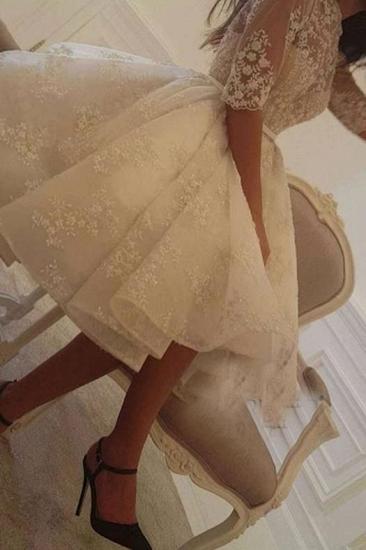 Elegantes kurzes Brautkleid aus Spitze mit Ärmeln_2