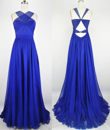 Sexy Popular Royal Blue Evening Dress Chiffon Backless Long 2022 Prom party Dress with Open Back_1