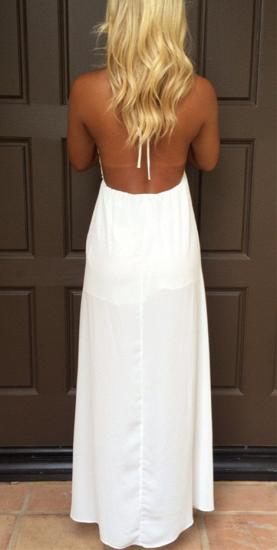 Halter Summer White V-Neck Evening Gowns Backless Maxi Dresses_3