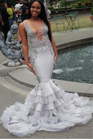 Elegant Straps Unique Lace Appliques Prom Dresses | Alluring Sheer Tulle Ruffles Evening Gowns