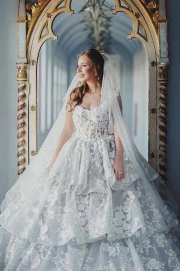 Gorgeous Sleeveless Heart Neck Lace Princess Wedding Dress_1