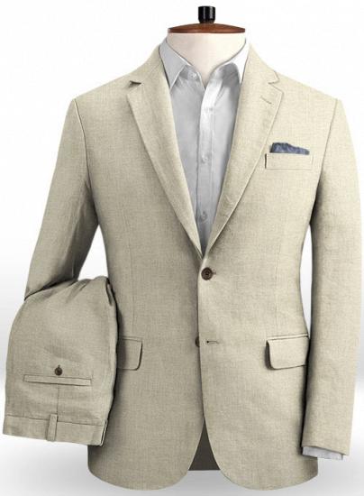 Beige Business-Anzug mit 2 Knöpfen und schmaler Passform aus Leinen_1