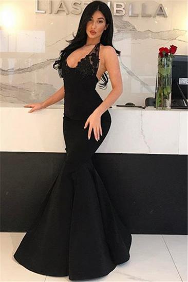 Sexy V-Neck Black Prom Dresses 2022 | Halter Open Back Cheap Prom Dress