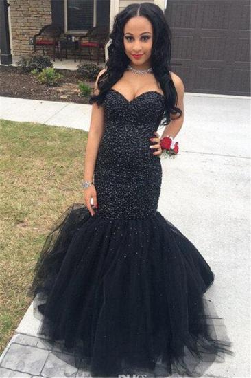 Sweetheart Mermaid Black Tulle Prom Dress 2022 Sleeveless Sexy Evening Gown