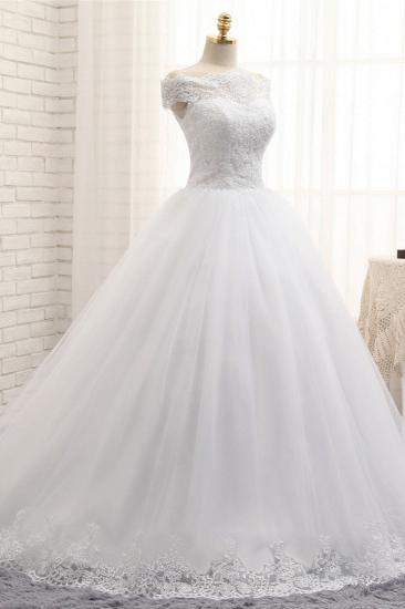 TsClothzone Modest Bateau Tulle Ruffles Wedding Dresses With Appliques A-line White Lace Bridal Gowns On Sale_4