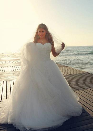 New Arrival Sweetheart Tulle Wedding Dress with Beadings Elegant Sweep Train Bridal Gowns_2