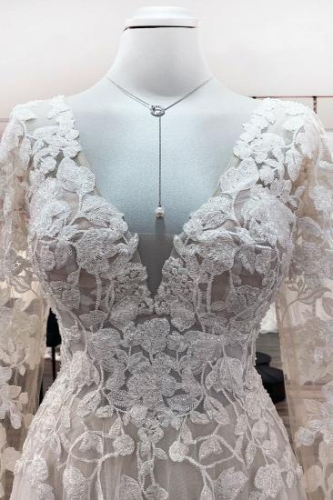 Fashion Long Sleeve Wedding Dress Soft Floral Lace Bridal Dress Floor Length_5