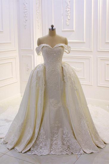 Sweetheart Lace Appliques Off-the-Shoulder Detachable Train Wedding Dress_1