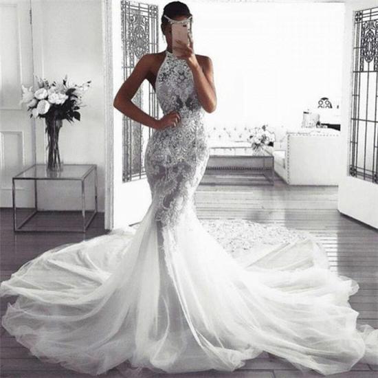 Elegant Sleeveless Halter Wedding Dresses | Sexy Mermaid Tulle Bridal Dresses_3