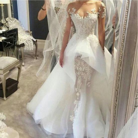 Fit and Flare Tulle Lace Wedding Dresses | Short Sleeves Court Train Bridal Gown_3