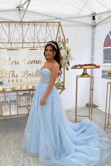 Blue evening dresses with lace | Long Prom Dresses Cheap_1
