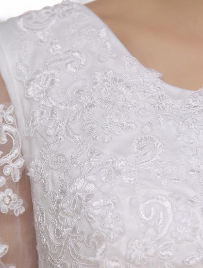 Half Sleeves Jewel Tulle Lace Knee-Length Ruffles Wedding Dresses_7