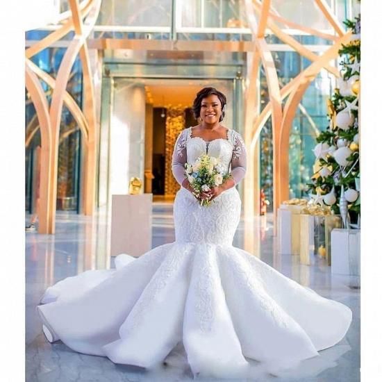 Luxury Mermaid Lace Wedding Dresses | Chapel Train Long Sleeves Appliques Bridal Gowms_5