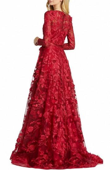 Elegant Red Long Sleeve Floral Lace Evening Dress_2