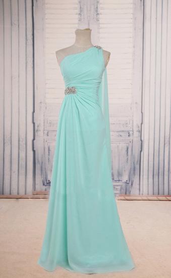 Hellgrüne One-Shoulder 2022 Elegante lange Abendkleider mit Taillenrüschen Perlenstickerei Ballkleider