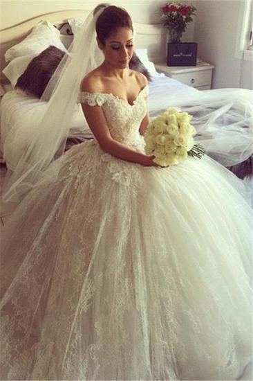 Off the Shoulder Lace Ball Gown Princess Dress Gorgeous Tulle Wedding Dresses