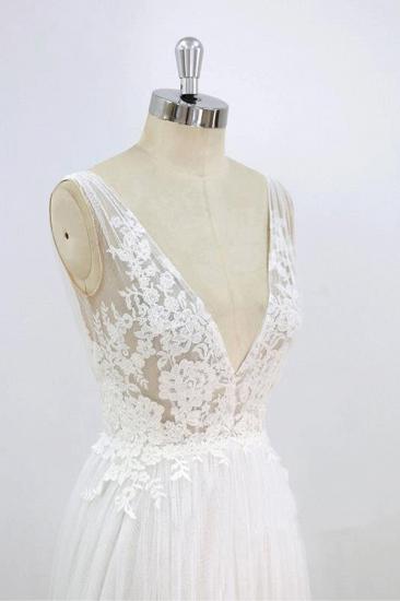 Sexy Brautkleid mit V-Ausschnitt und Trägern | Weiße Tüll-Rüschen-Spitze-Brautkleider_6