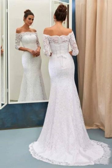 Mermaid Off-the-Shoulder Lace Wedding Dress Long Sleeves Sweep Train Bridal Gowns_1