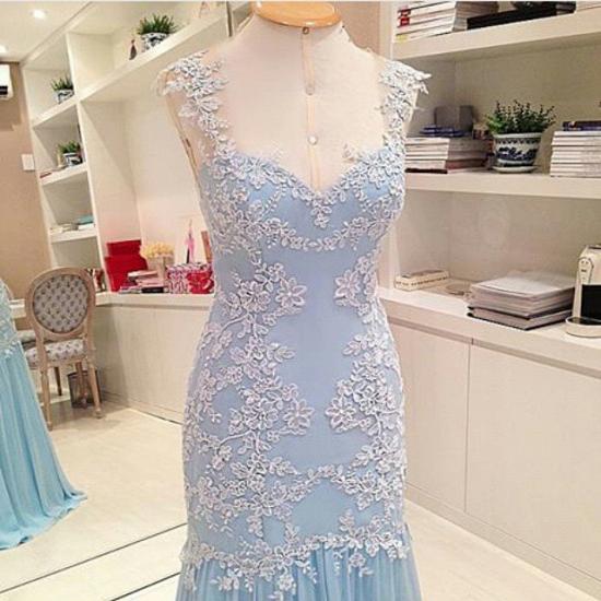 Sheer Back 2022 Baby Blue Prom Dress Chiffon Sheath Evening Dresses_3