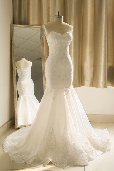 Sweetheart White Mermaid Sparkle Court Train Wedding Dress_4