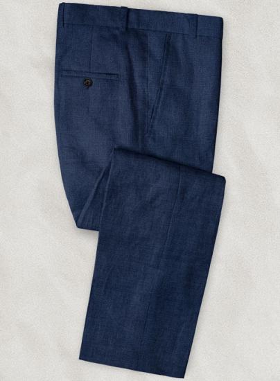 Blue cotton linen notched lapel suit_3