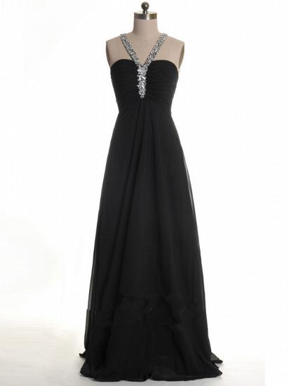 Halter Crystal Black Long Prom Dress Chiffon Popular Crossed Evening Dress with Beadings