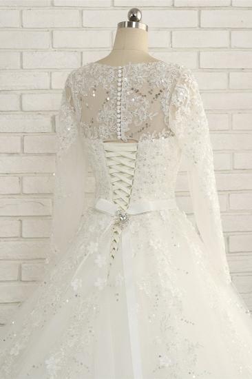 TsClothzone Modest Jewel Longsleeves White Wedding Dresses A-line Tulle Ruffles Bridal Gowns On Sale_6