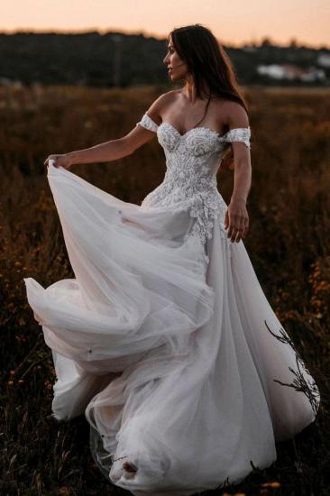 Off Shoulder Sweetheart Floral Lace Wedding Dress Tulle Sweetheart Bridal Dress_1